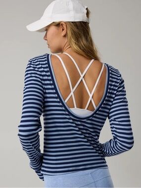 OFFLINE By Aerie Thumbs Up Ribbed Scoop Back T-Shirt, Light & Dark Blue